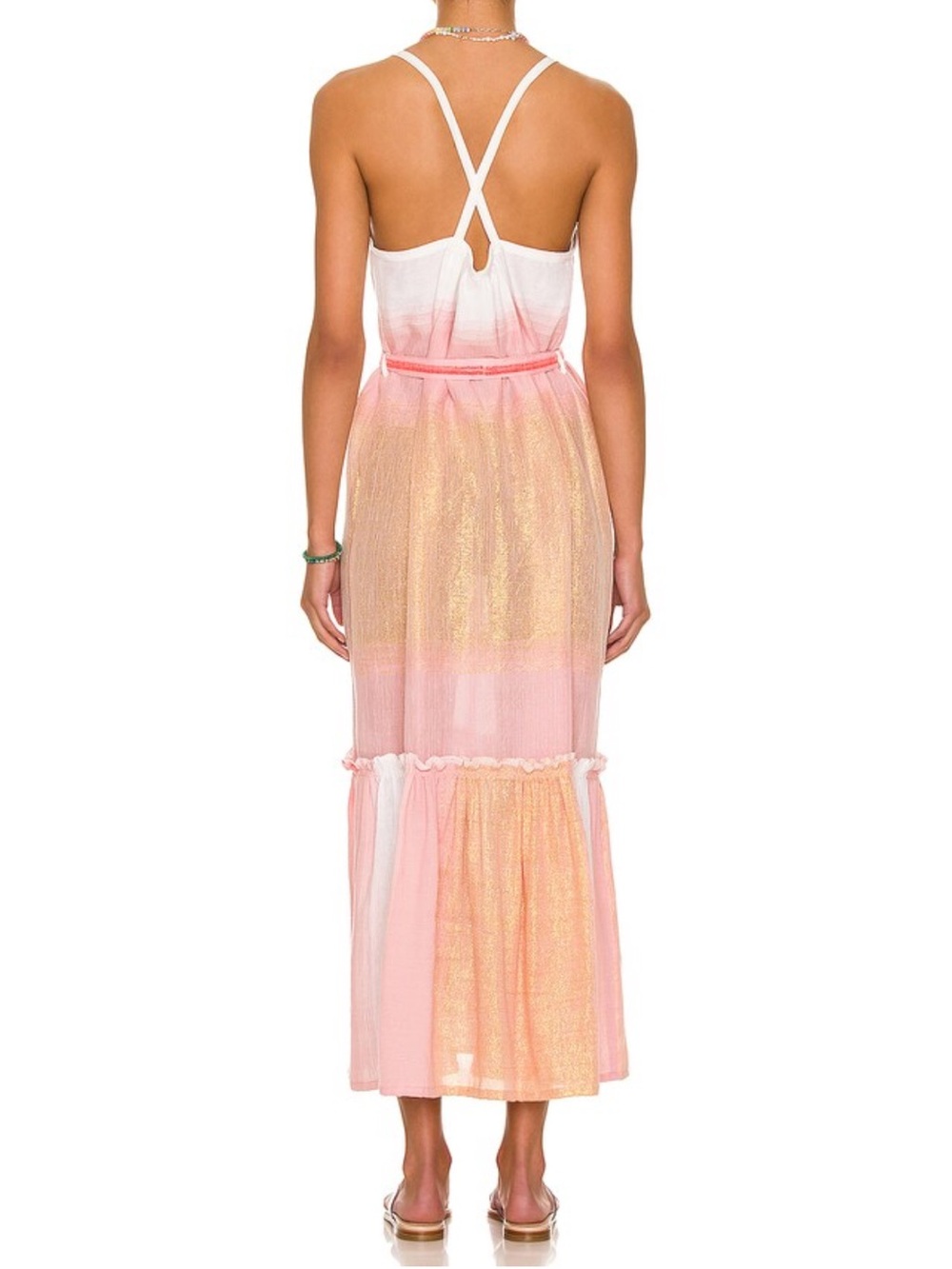 Lemlem Tila Sun Dress Pink Metallic Stripe Maxi Dress Small - Picture 2 of 10